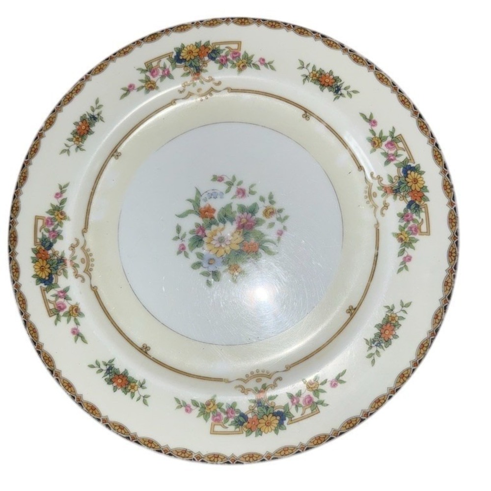 Noritake Renovia‎ Dinner Plate 9.5in Floral Gold Trim Scalloped Rim Vintage 50's